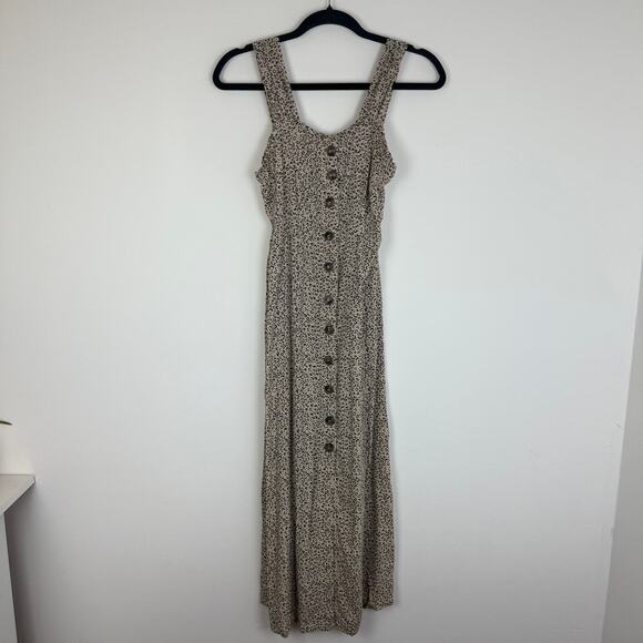 Japna Womens Leopard Print Sleeveless Button Front Beige/Black Maxi Dress Small - Picture 1 of 7